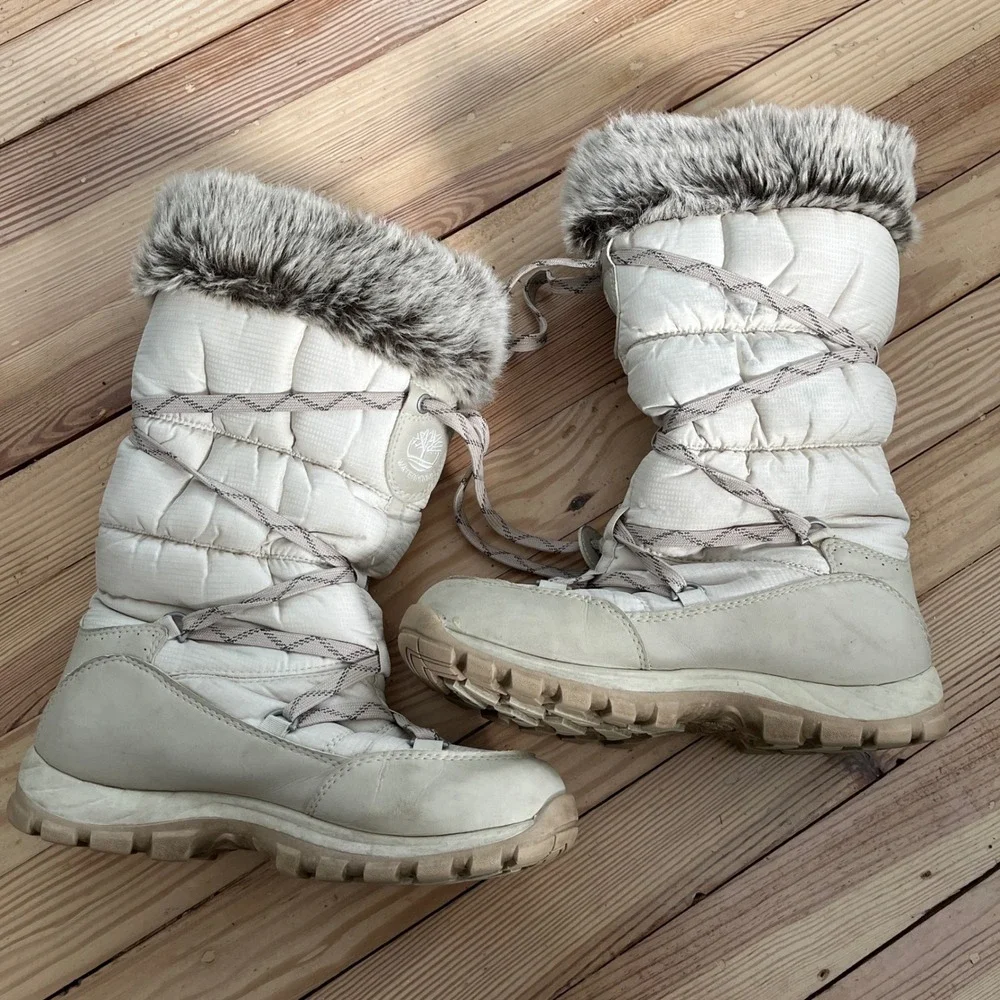 Timberland‎ Mount Hope Waterproof Winter Boots Beige Faux Fur 2161R Womens 6.5